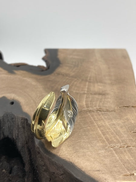 LARRY SMITH KAZEKIRI FEATHER RING -SILVER & 18K GOLD-