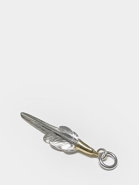 LARRY SMITH 18K EAGLE HEAD KAZEKIRI FEATHER PENDANT No. 46 MEDIUM 18K GOLD ACCENT