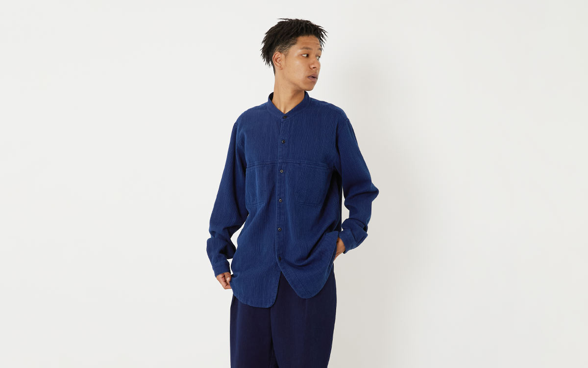 BLUE BLUE JAPAN Casezomesashiko band collar long sleeve shirt