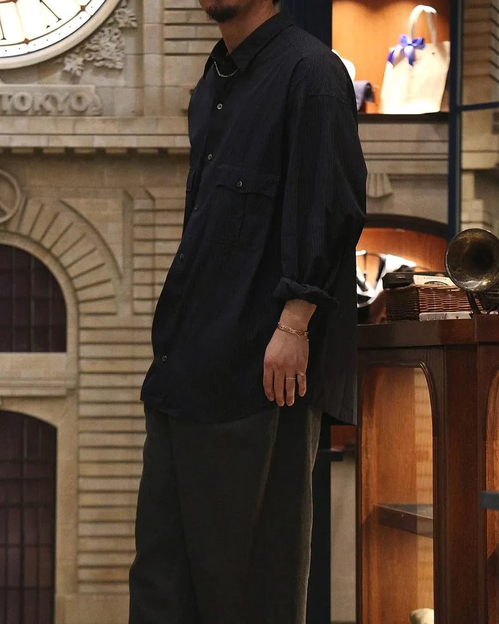 Porter Classic ROLL UP PIN STRIPE SHIRT