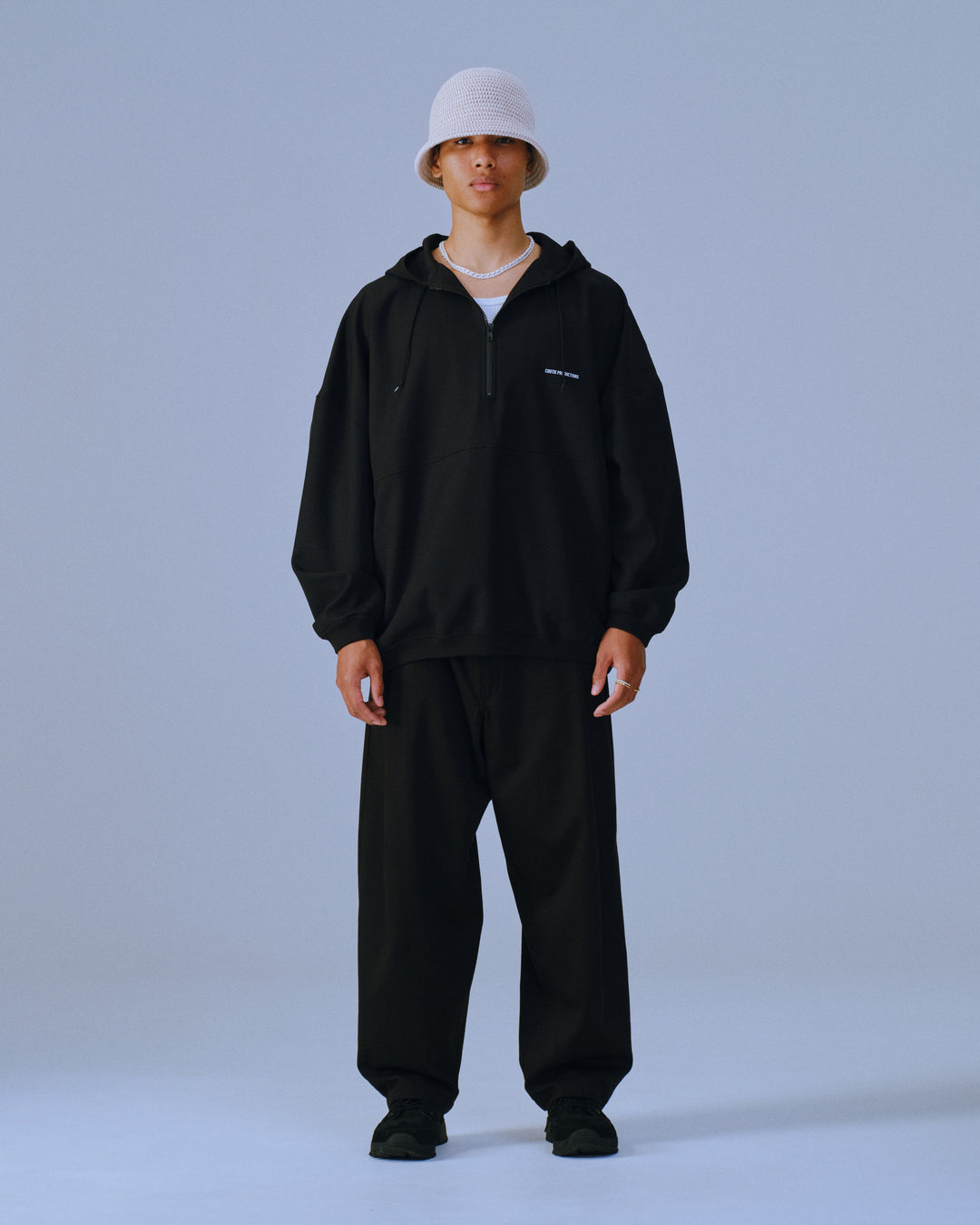 COOTIE PRODUCTIONS POLYESTER TWILL HALF ZIP HOODIE