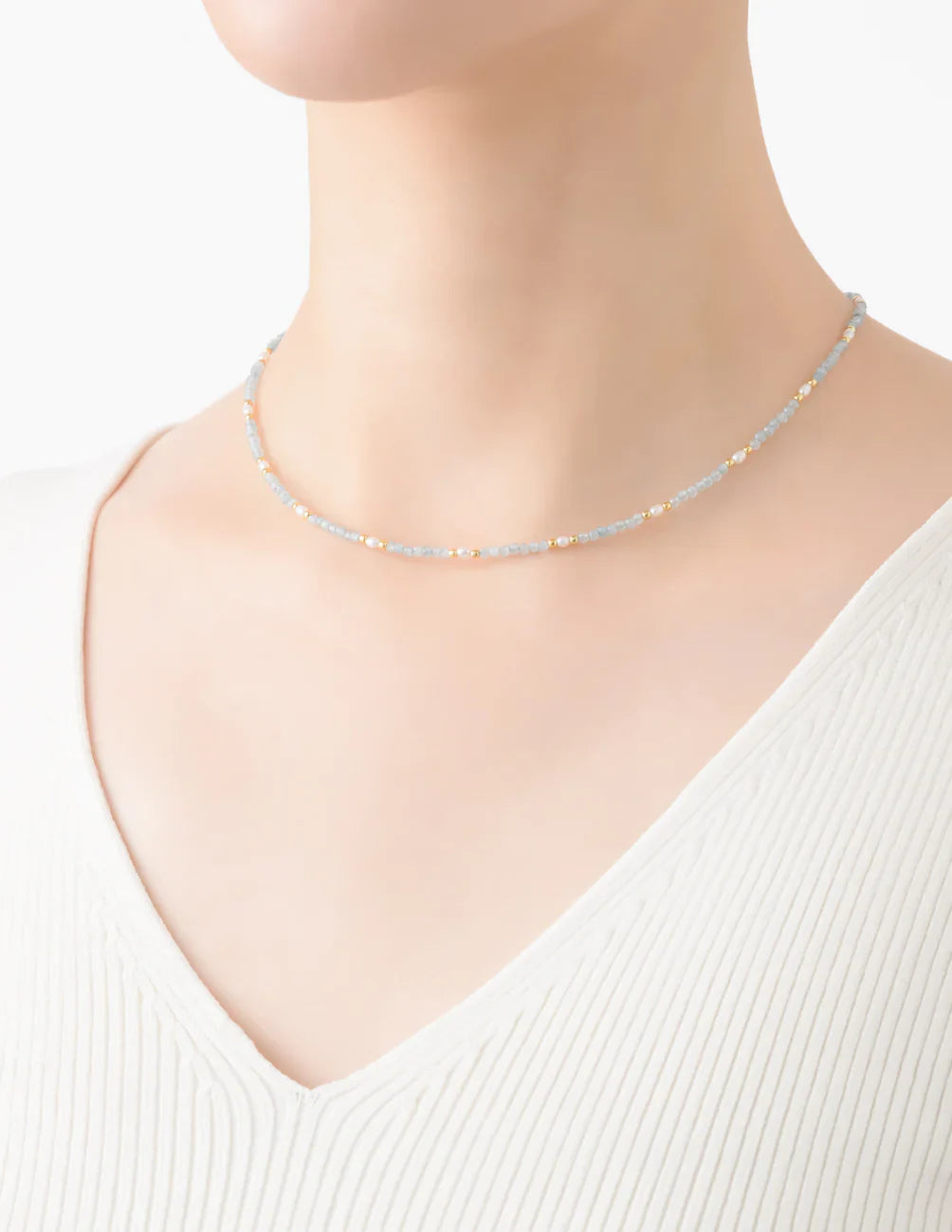 MARIHA Dream Dust Necklace Oval Pearl x Aquamarine 42cm