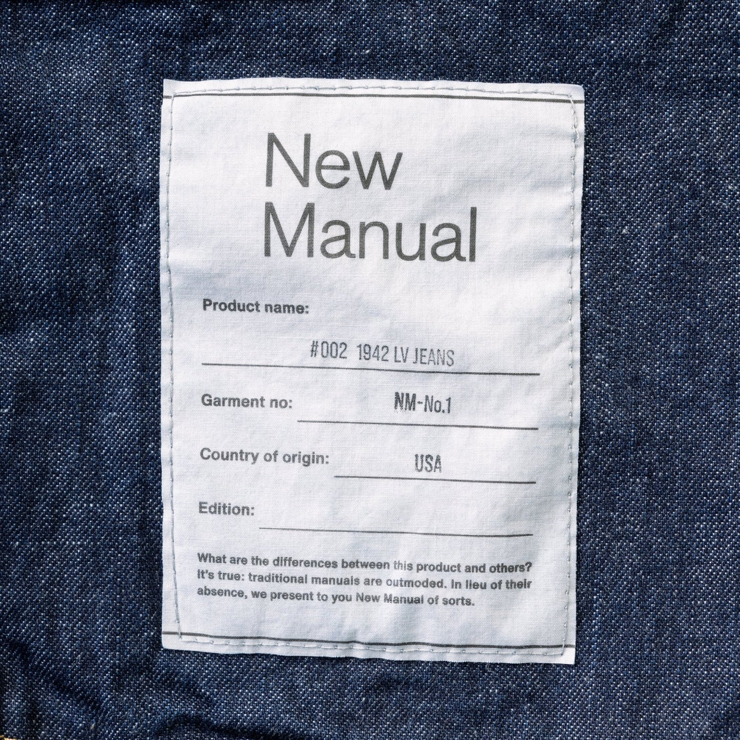 New Manual #002 1942 LV JEANS ONE-WASHED