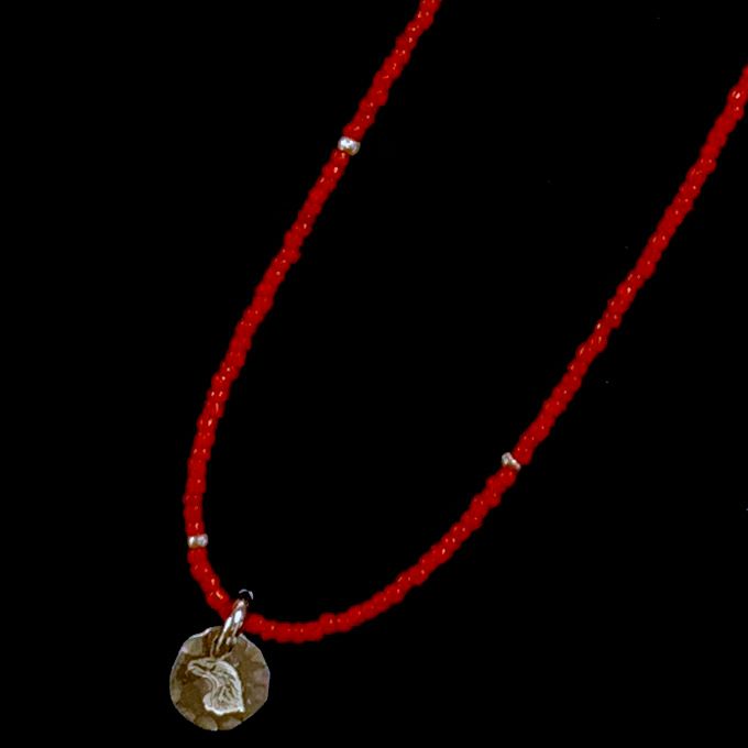 LARRY SMITH ANTIQUE RED GLASS BEAD NECKLACE Gold