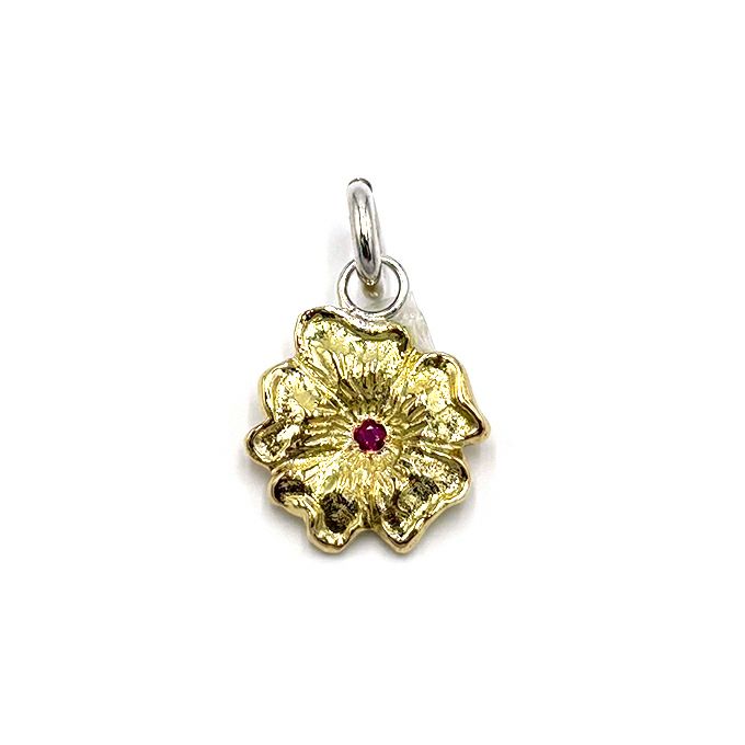 LARRY SMITH 18K GOLD ROSE PENDANT -LARGE- RUBY