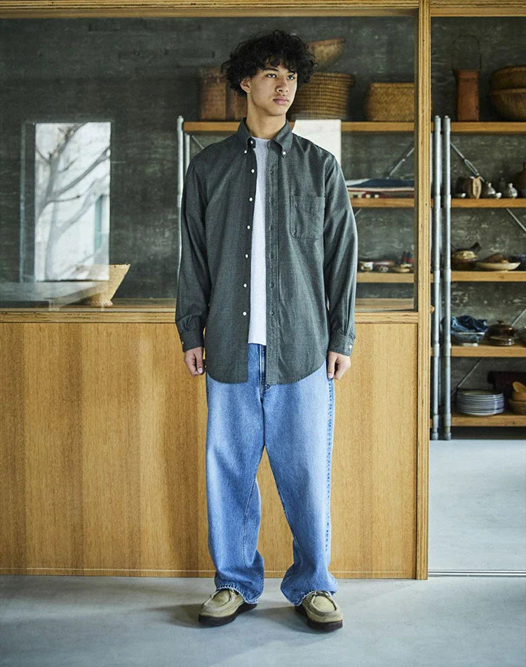 orSlow STANDARD BUTTON DOWN SHIRT SOFT SUBTLY BRUSHED MINI CHECK CHARCOAL GRAY