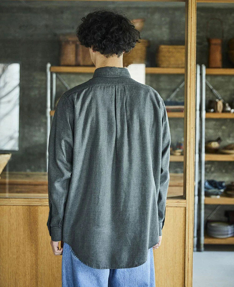 orSlow STANDARD BUTTON DOWN SHIRT SOFT SUBTLY BRUSHED MINI CHECK CHARCOAL GRAY