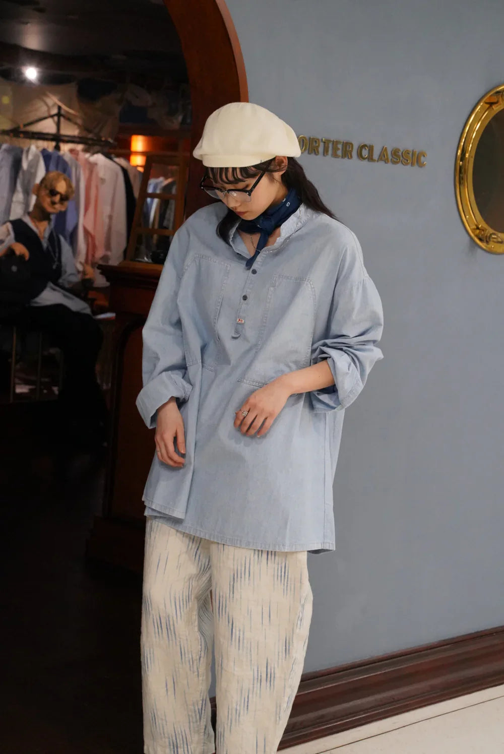 Porter Classic OLD FRANCE INDIGO PRINT PEACE PANTS