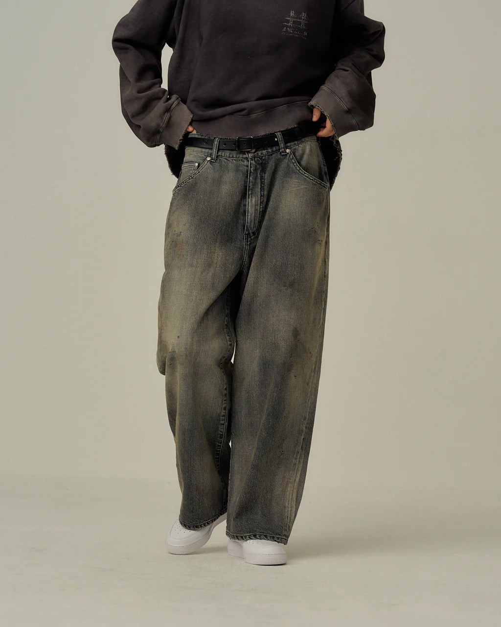 ANCELLM  DENIM PANTS #01 AGING01 (BLACK)