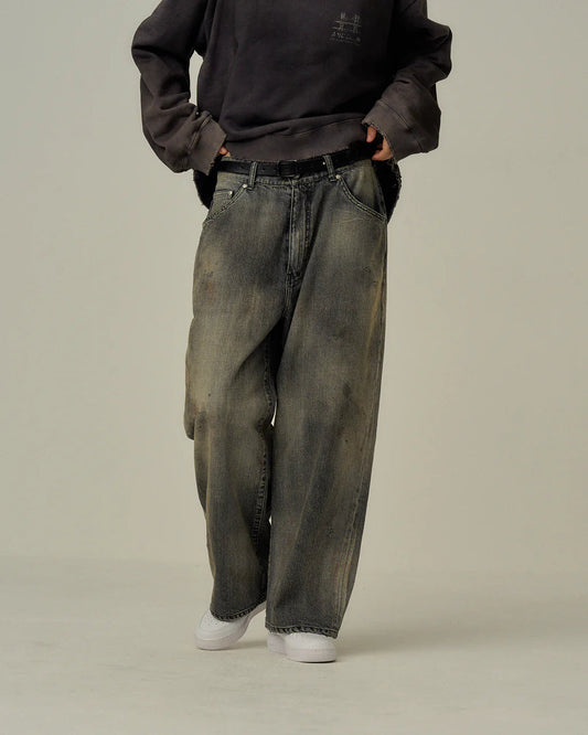 ANCELLM  DENIM PANTS #01 AGING01 (BLACK)