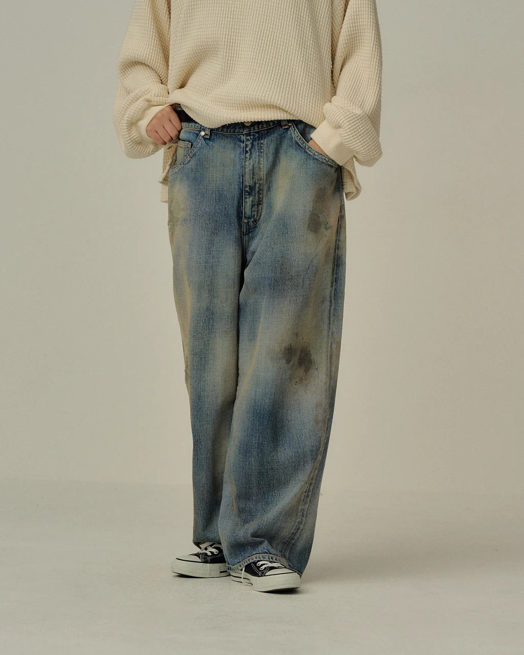 ANCELLM  DENIM PANTS #01 AGING01 (INDIGO)