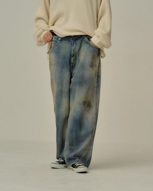 ANCELLM  DENIM PANTS #01 AGING01 (INDIGO)