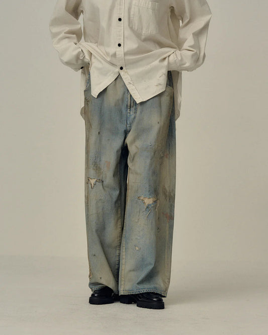 ANCELLM  DENIM PANTS #04 AGING01 (INDIGO)