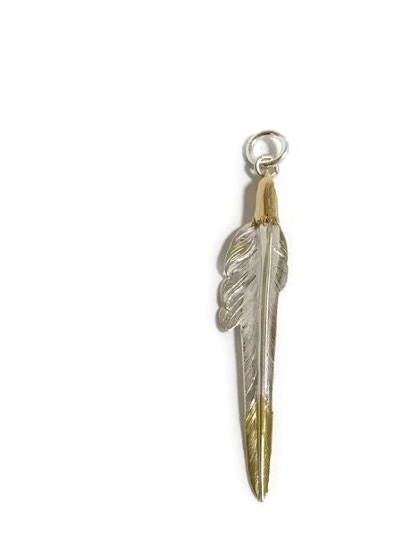 LARRY SMITH EAGLE HEAD KAZEKIRI FEATHER PENDANT No. 48 18K GOLD ACCENT