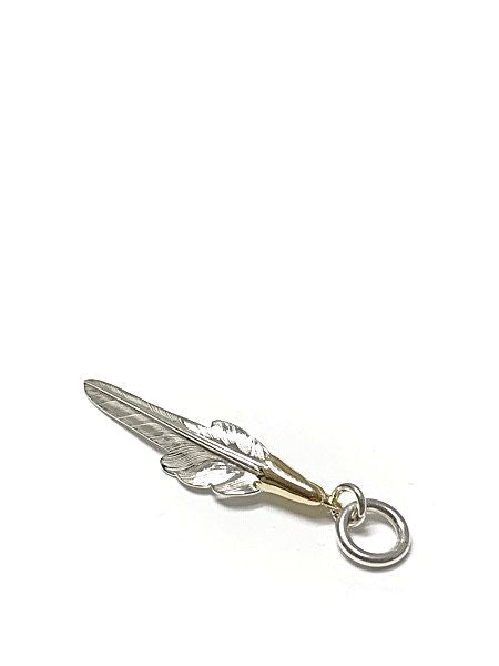 LARRY SMITH EAGLE HEAD KAZEKIRI FEATHER PENDANT No. 45 SMALL 18K GOLD ACCENT