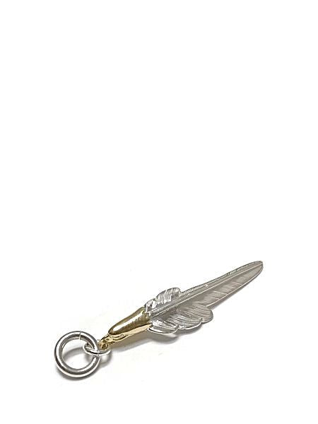 LARRY SMITH EAGLE HEAD KAZEKIRI FEATHER PENDANT No. 45 SMALL 18K GOLD ACCENT