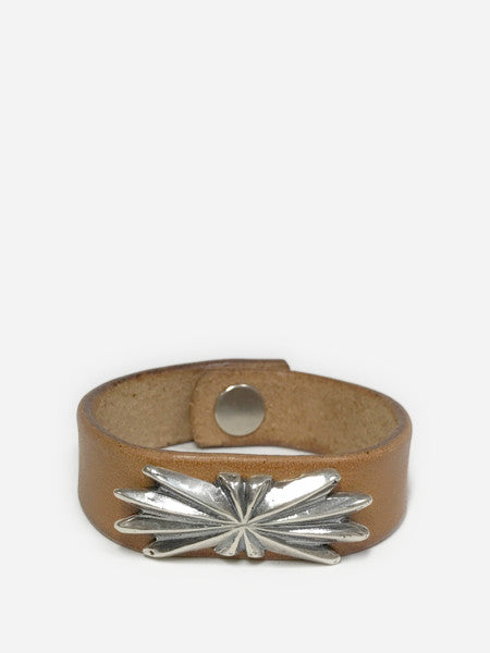 LARRY SMITH BUTTERFLY SHELL CONCHA LEATHER BRACELET L.Brown