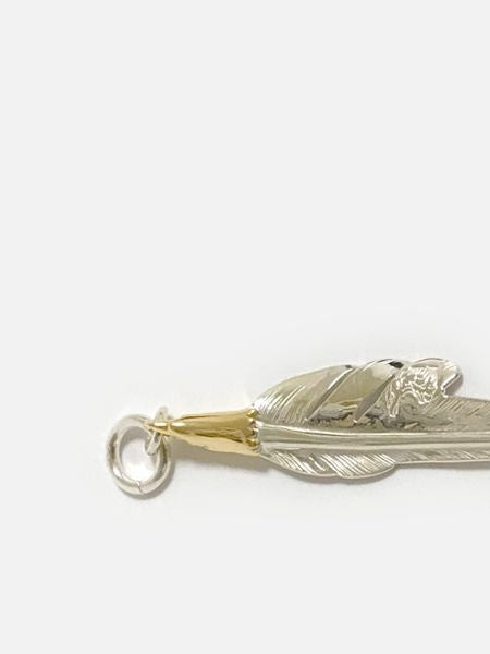 LARRY SMITH EAGLE HEAD KAZEKIRI FEATHER PENDANT No. 47 LARGE 18K GOLD ACCENT