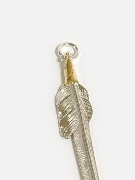 LARRY SMITH EAGLE HEAD KAZEKIRI FEATHER PENDANT No. 47 LARGE 18K GOLD ACCENT