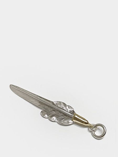 LARRY SMITH EAGLE HEAD KAZEKIRI FEATHER PENDANT No. 47 LARGE 18K GOLD ACCENT