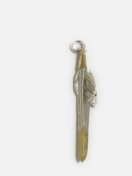 LARRY SMITH EAGLE HEAD KAZEKIRI FEATHER PENDANT No. 48 18K GOLD ACCENT