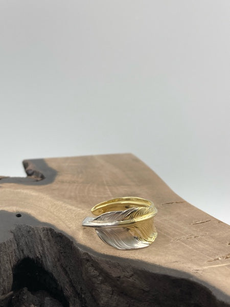 LARRY SMITH KAZEKIRI FEATHER RING -SILVER & 18K GOLD-