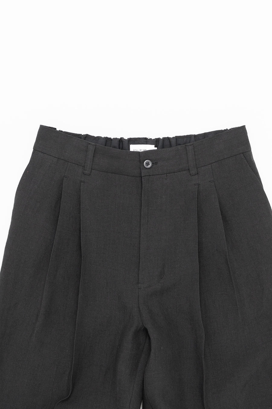 STILL BY HAND Two Tuck Wide Tapered Linen Pants