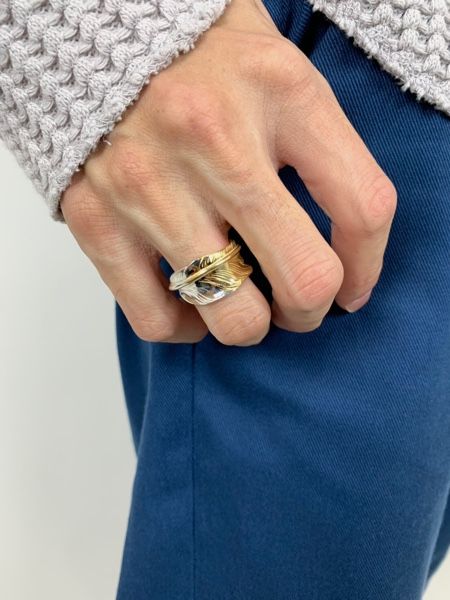 LARRY SMITH KAZEKIRI FEATHER RING -SILVER & 18K GOLD-