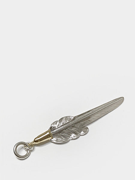 LARRY SMITH EAGLE HEAD KAZEKIRI FEATHER PENDANT No. 47 LARGE 18K GOLD ACCENT