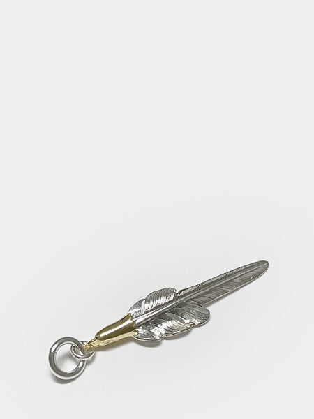 LARRY SMITH 18K EAGLE HEAD KAZEKIRI FEATHER PENDANT No. 46 MEDIUM 18K GOLD ACCENT