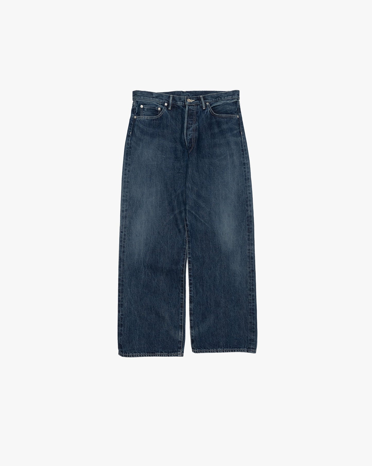 Graphpaper Selvage Denim Five Pocket Wide Straight Pants - DARK FADE