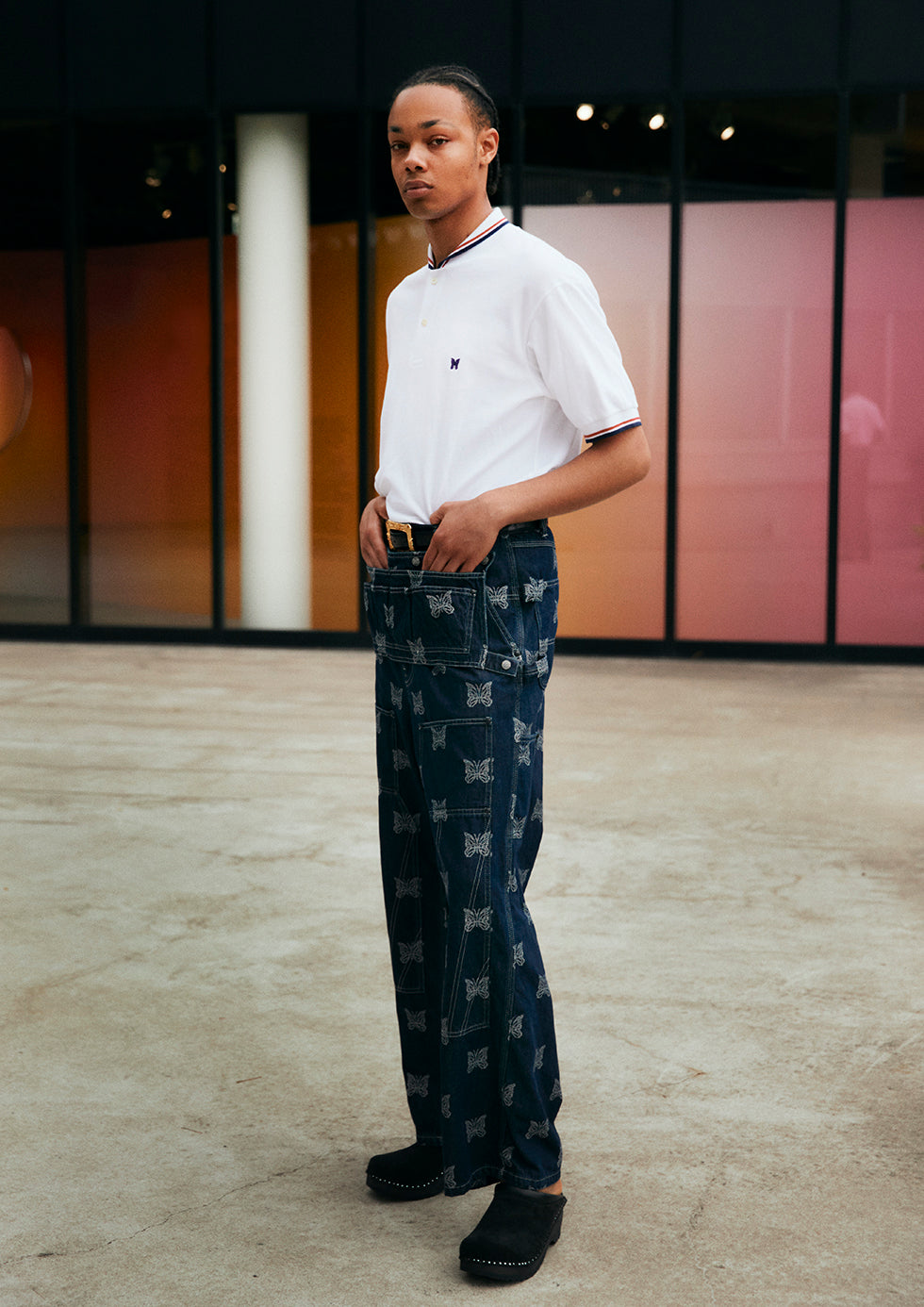 Needles Papillon Square Buckle Belt - Crocodile Embossed Leather