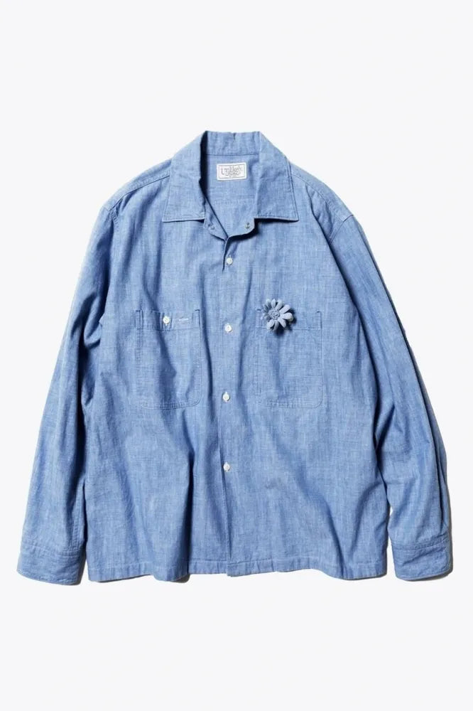Unlikely Open Collar Work Chambray with Flower