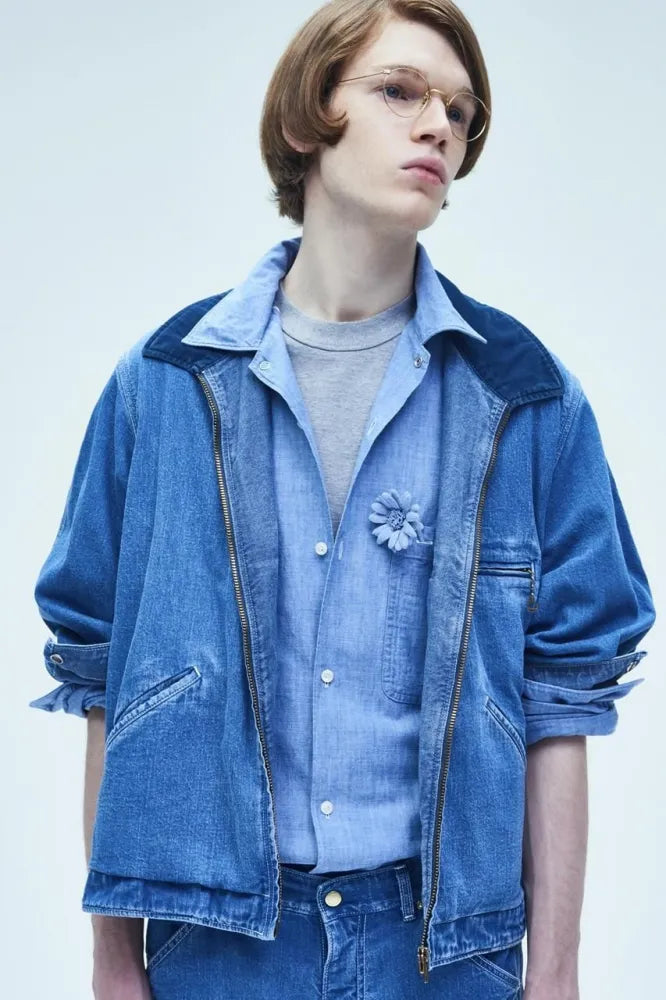 Unlikely Open Collar Work Chambray with Flower