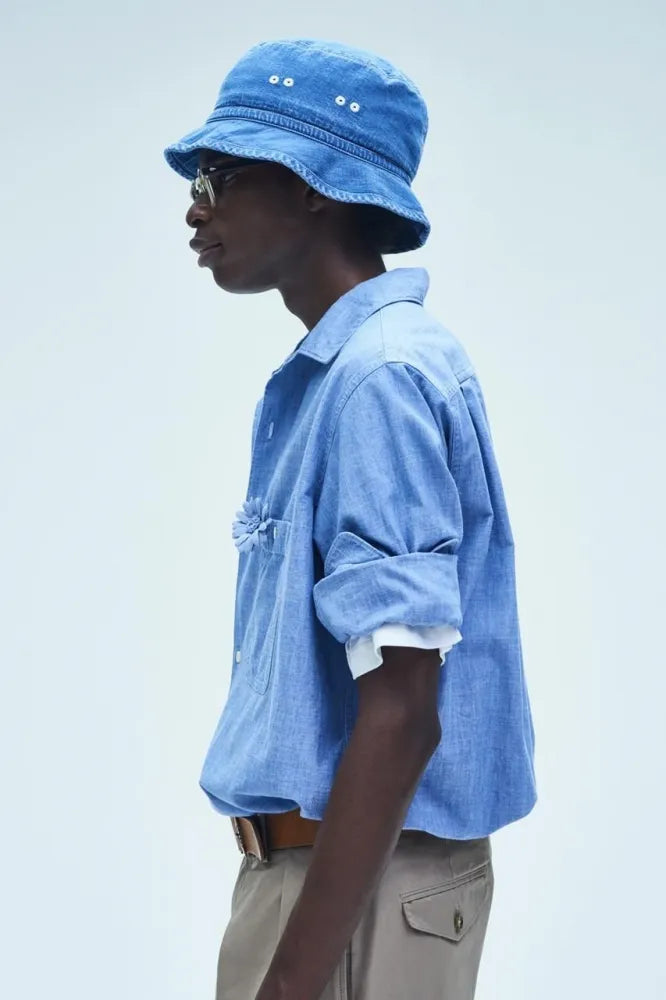 Unlikely Open Collar Work Chambray with Flower