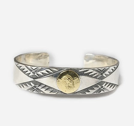 LARRY SMITH EAGLE HEAD BRACELET -18K GOLD ACCENT×RUG PATTERN-