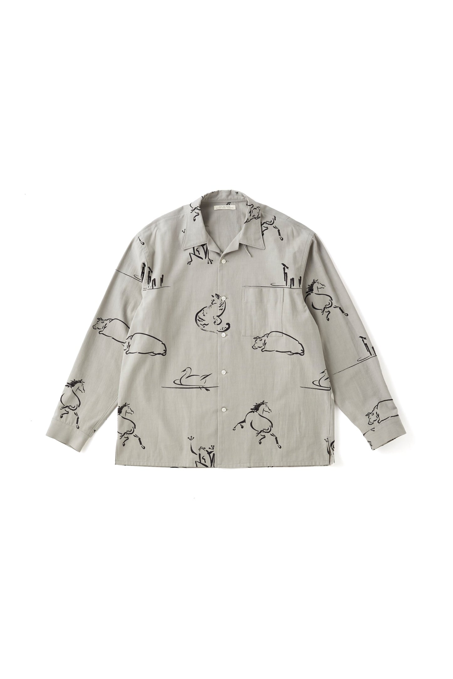 OLD JOE & CO. ORIGINAL PRINTED OPEN COLLAR SHIRTS (Animal Drawing) Long-sleeve