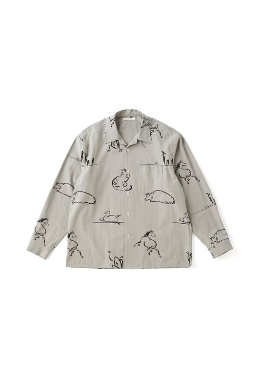 OLD JOE & CO. ORIGINAL PRINTED OPEN COLLAR SHIRTS (Animal Drawing) Long-sleeve