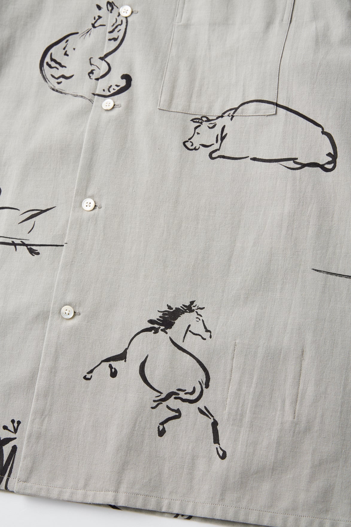 OLD JOE & CO. ORIGINAL PRINTED OPEN COLLAR SHIRTS (Animal Drawing) Long-sleeve