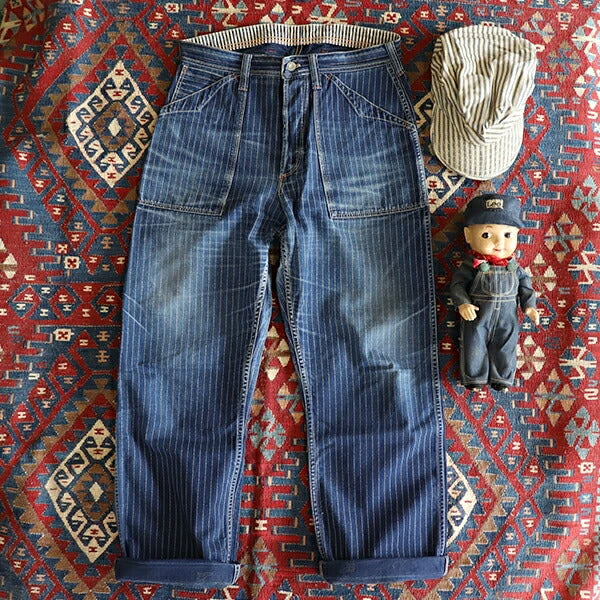 FREEWHEELERS LONGSHOREMAN OVERALLS INDIGO WABASH STRIPE