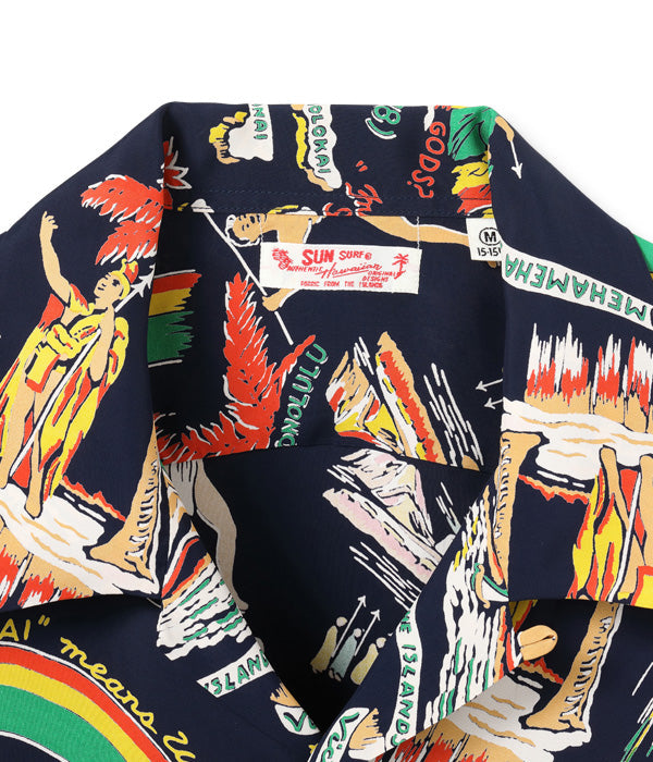 SUN SURF RAYON HAWAIIAN SHIRT “HISTORY OF THE ISLANDS