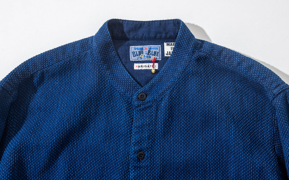 BLUE BLUE JAPAN Casezomesashiko band collar long sleeve shirt