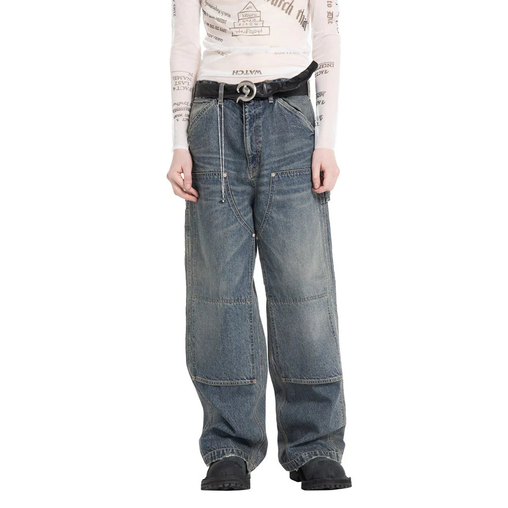 DAIRIKU Vintage Washed Painter Denim Wide Pants