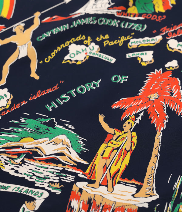 SUN SURF RAYON HAWAIIAN SHIRT “HISTORY OF THE ISLANDS