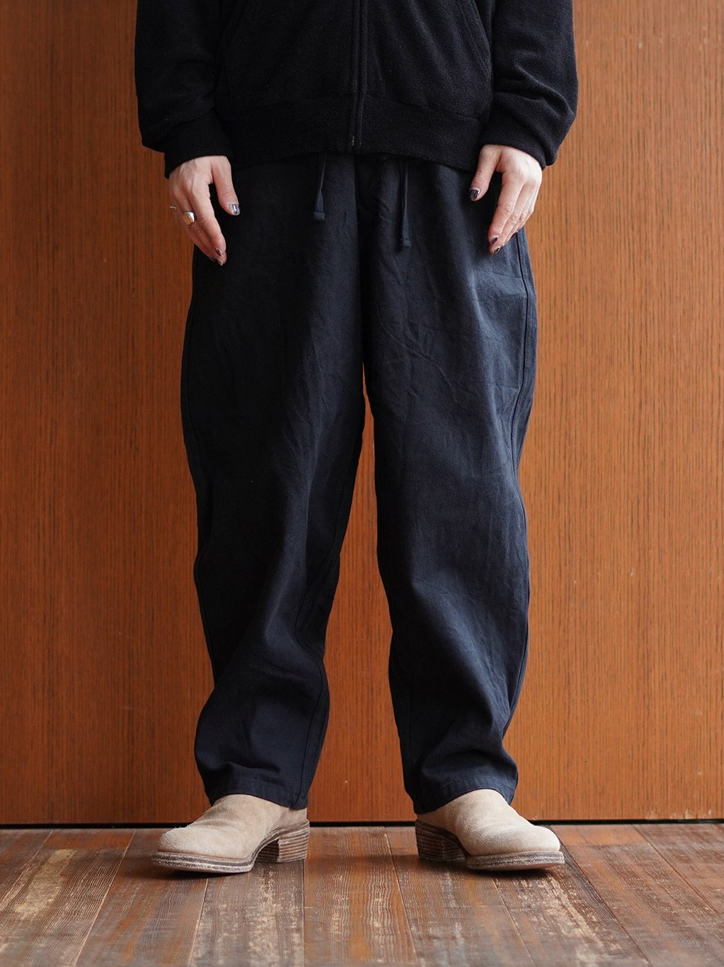 COMOLI Black Drill Tapered Trousers