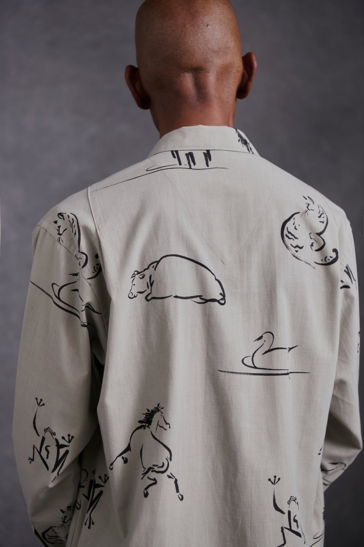 OLD JOE & CO. ORIGINAL PRINTED OPEN COLLAR SHIRTS (Animal Drawing) Long-sleeve