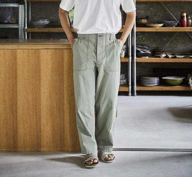 orSlow HERRINGBONE SUMMER FATIGUE PANTS Green