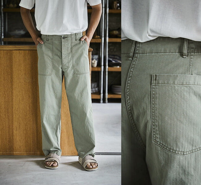 orSlow HERRINGBONE SUMMER FATIGUE PANTS Green