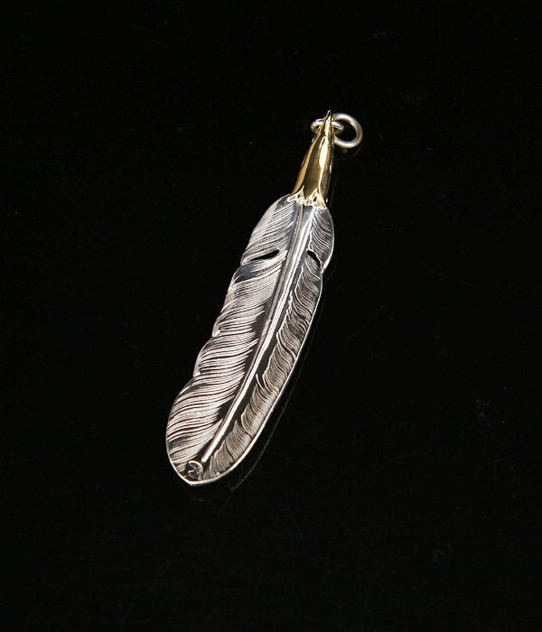 LARRY SMITH EAGLE HEAD FEATHER PENDANT No.41 18K GOLD ACCENT