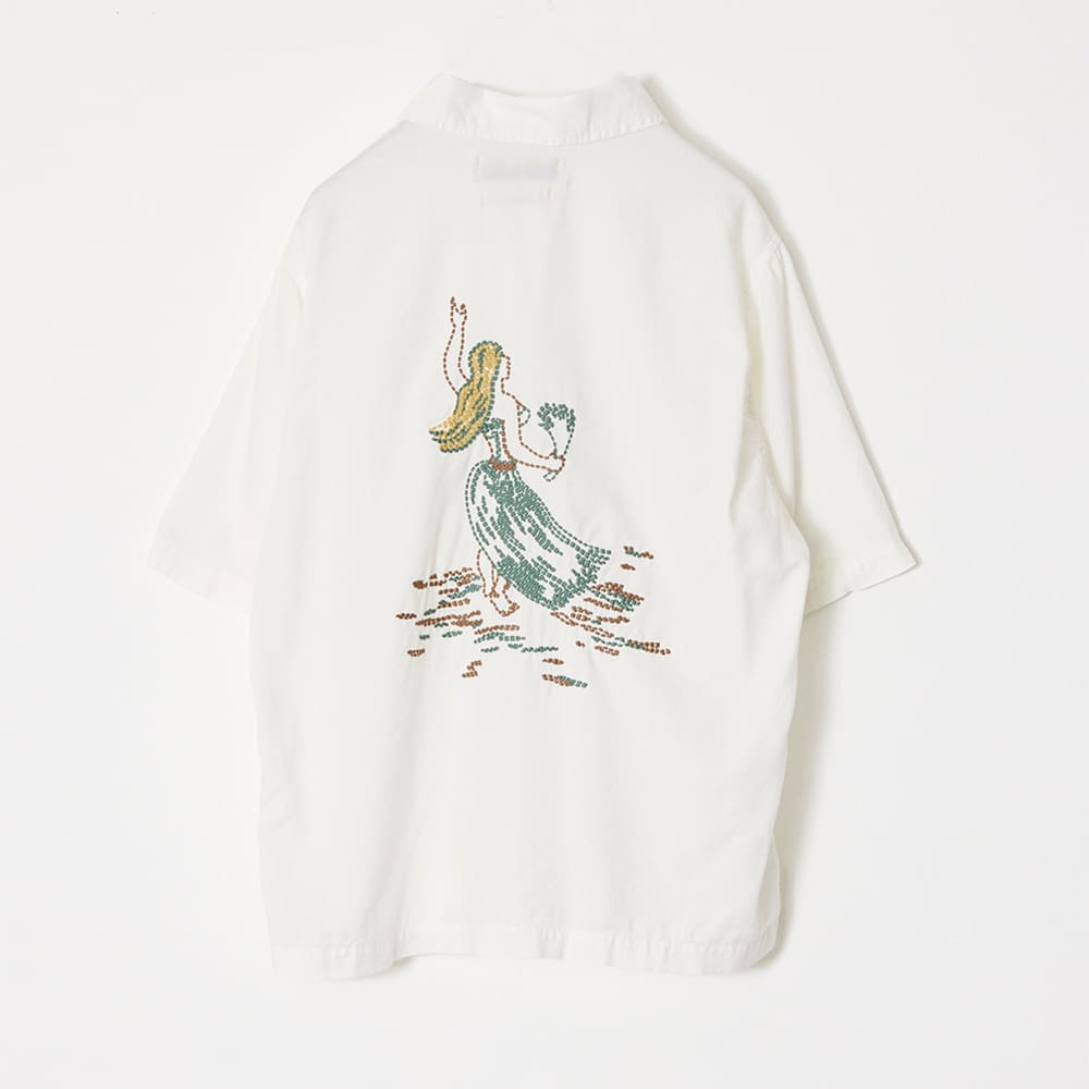 REMI RELIEF Cotton silk aloha shirt S/S (embroidery: hula girl)